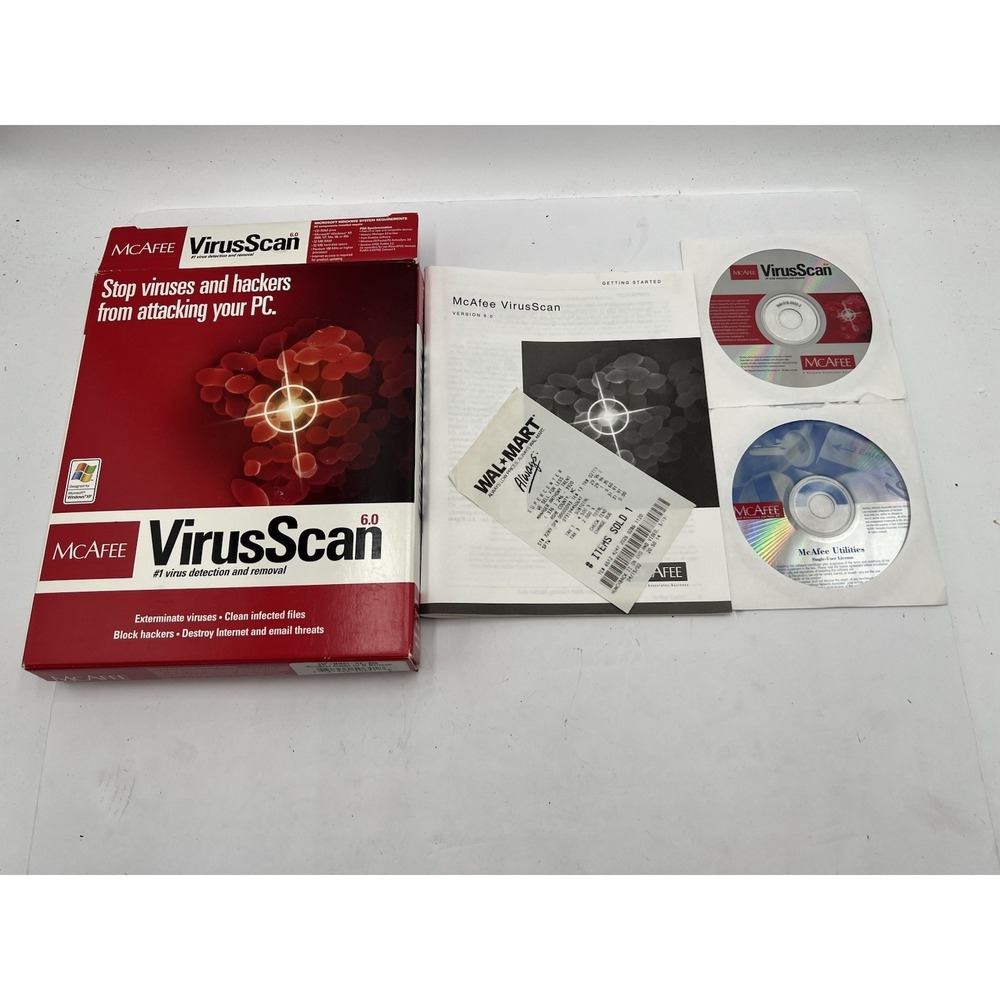 Vintage McAfee VirusScan 6.0 2001 PC Software CD Complete Box Manual Windows XP